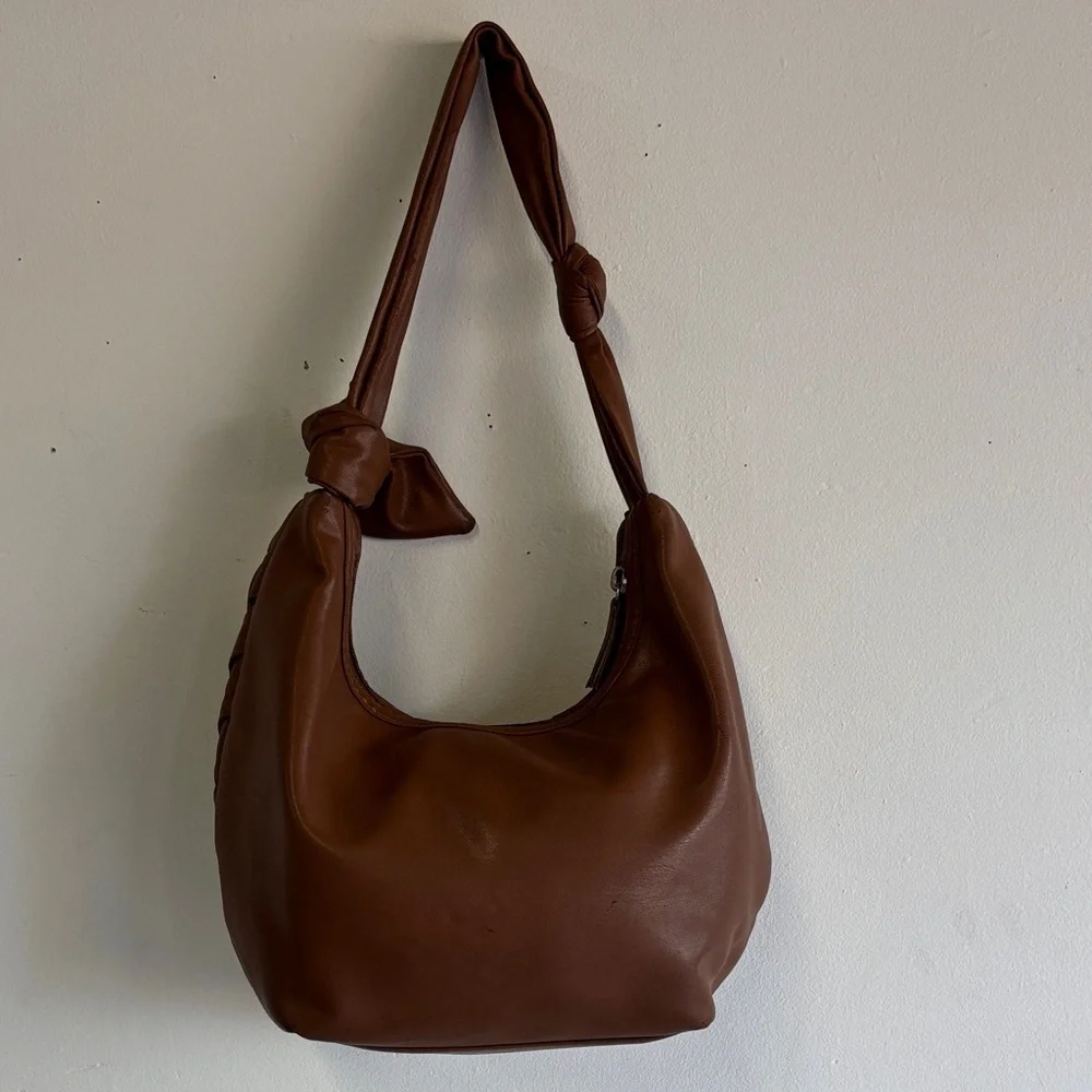 Brown Woven Vegan Leather Shoulder Bag
